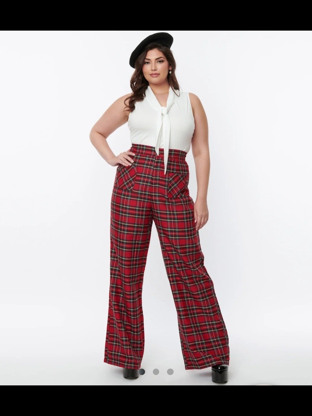 Unique Vintage Red Plaid Wide-Leg High-Waist Pants